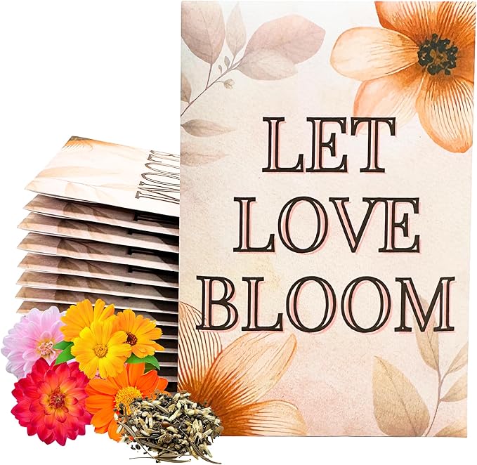 Let Love Bloom Wildflower Seed Packets Party Favors (Pack of 30) - for Wedding Engagement Anniversary Bridal Shower Favor