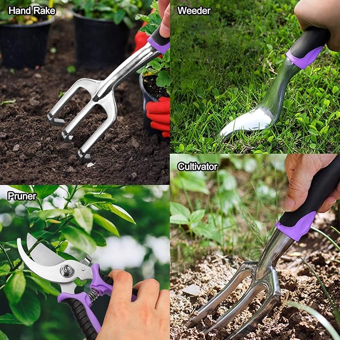 Garden Tools Set, 30 Piece Stainless Steel Gardening Kit with Vintage Floral Tote Bag, Non-Slip Ergonomic Rubber Handle, Ideal Gift for Women & Beginners, for Succulent, Home Garden