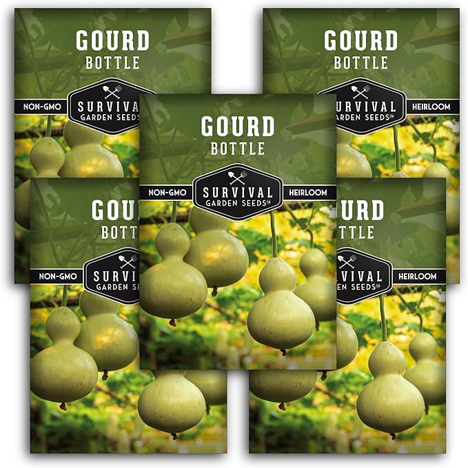 Bottle Gourd Seed for Planting - 5 Packets with Instructions to Plant & Grow Birdhouse or Calabash Gourds in Your Home Vegetable Garden - Non-GMO Heirloom Variety - Survival Garden Seeds