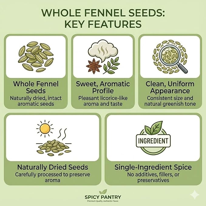 Spicy Pantry Fennel Seeds Whole - Foeniculum vulgare - 100% Natural - Resealable Bag - Great for Tea, Cooking, and Baking - 5 lbs.