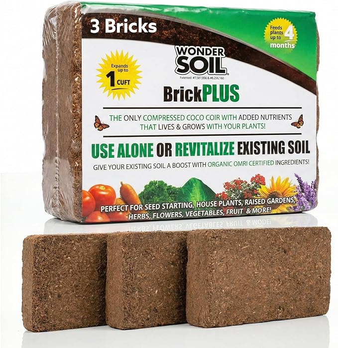 WONDER SOIL | (30 Quarts) The Only Ready to Plant Compressed Coco Coir Fully Loaded with Nutrients | 3-Pack Organic Coco Coir Brick | 3 Bricks Expands to 30 Quarts | Incl Worm Castings & Nutrients