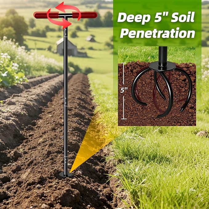 Amorest Hand Tiller for Gardening, Heavy Duty Garden Claw Twist Tiller, Manual Soil Cultivator with Long Handle, Lawn Aerator & Soil Loosening Tool for Garden Beds, Yard & Vegetable Garden