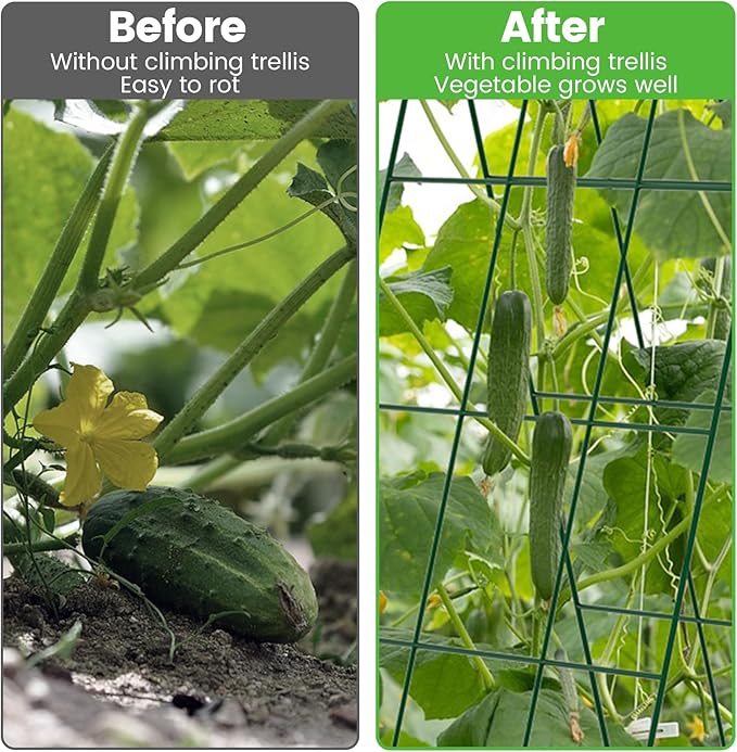 Foldable Cucumber Trellis - 2 Pack, A-Frame Garden Trellis 46" L x 18" W, Steel Climbing Plants Support Raised Bed Trellis with Twist Ties & Plant Bags for Climbing Plants Outdoor