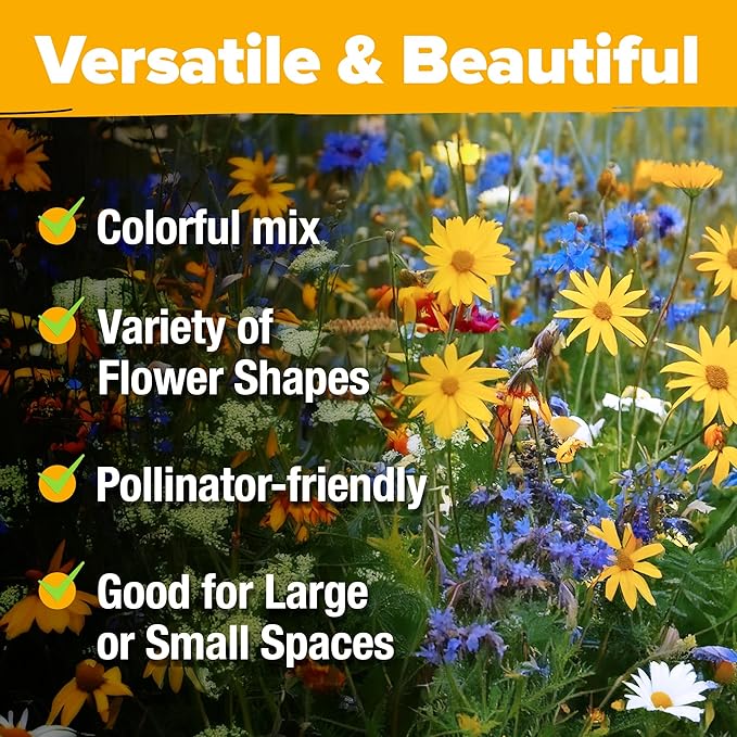 HOME GROWN 90,000+ Wildflower Seeds Mix 3oz 24 Varieties Non-GMO Perennial Flower Seeds for Planting Outdoors Butterfly & Pollinator Flower Mix Attract Bees Birds & Hummingbirds