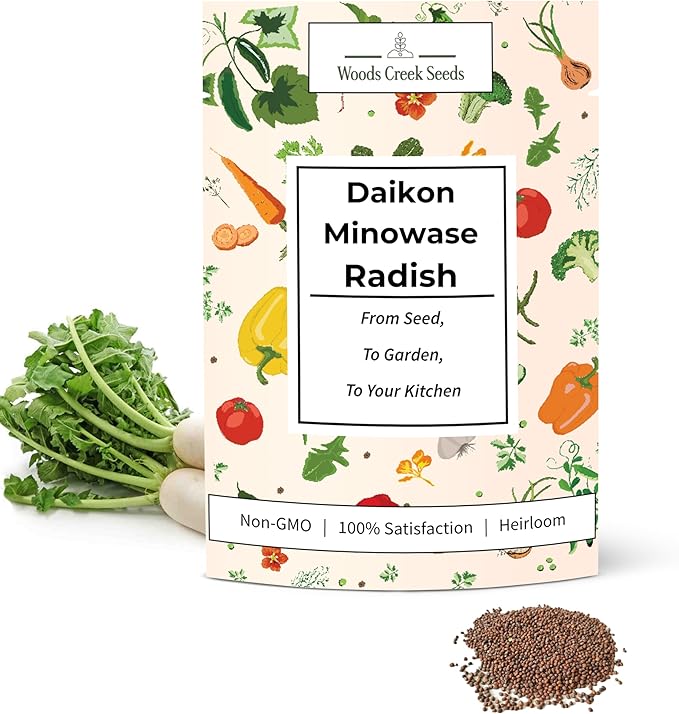 Woods Creek Seeds: Daikon Minowase Radish Seeds for Planting - Over 450 Heirloom Non-GMO Radish Seed Pack - Premium Radishes for Sprouting - Fast-Growing Japanese Radishes for Your Vegetable Garden
