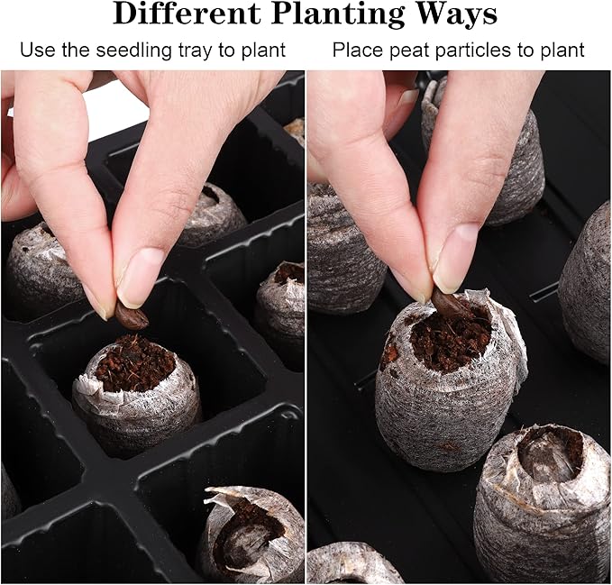 Hahood 4 Pack 24-Cells Seed Starter Tray Kit Germination Tray with Humidity Dome and Base, Plant Growing Kit Germination Starter Including Peat Pellets, Plant Labels, Tool for Indoor Outdoor, Black