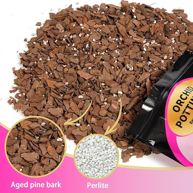 Orchid Potting Mix 2qt，Orchid Soil Composed of Orchid Bark and Perlite，Premium Orchid Medium for Potting, Repotting, Enhanced Drainage, Air Flow & Root Ventilation