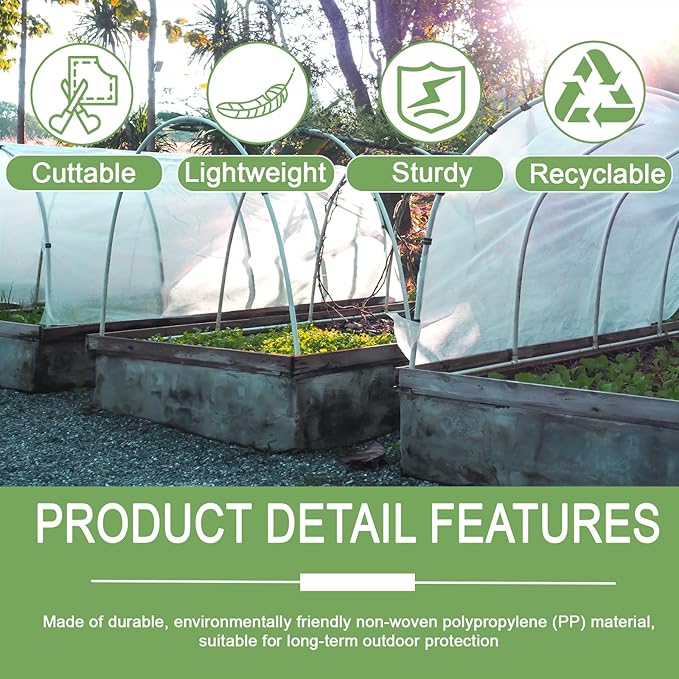 Plant Covers Freeze Protection, 10x33ft Reusable Frost Blanket, Non-Woven Winter Plant Cover for Outdoor Plants, Vegetables,Flowers, 1 oz/yd² Frost Cloth for Cold Weather Snow
