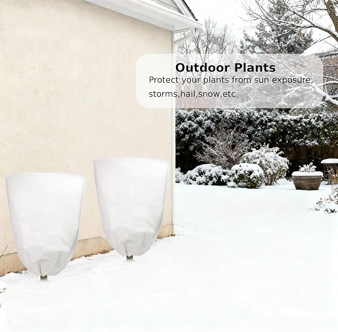 Famlife 4 Pack Plant Covers Freeze Protection - Frost Covers with Drawstring (31.5" x 47.3") Reusable Winter Plant Covers Freeze Protection - Frost Cloths for Outdoor Plants