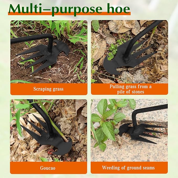Weed Puller Tool Garden Weed Pulling Tool– 15.7” Portable Garden Weeder, 4 Teeth Manganese Steel Forged Hand Tool for Uprooting Weeds, Ideal for Gardening (2PCS)