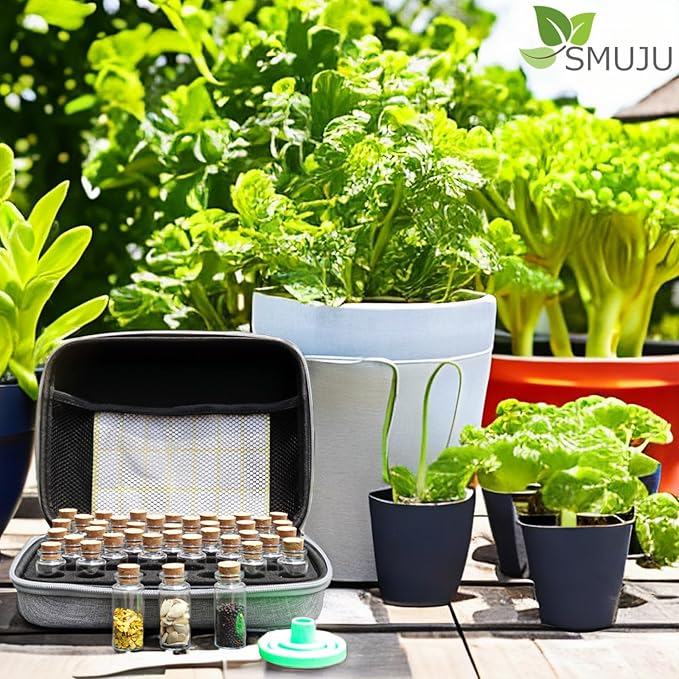 SMUJU 【40 Slots】 Seed Storage Organizer, Sturdy Seed Organizer Storage Box with Dual Zipper Bag and 42Pcs Label Stickers, Glass Seed Storage Container for Flower Vegetable Plants Garden Seeds Saving