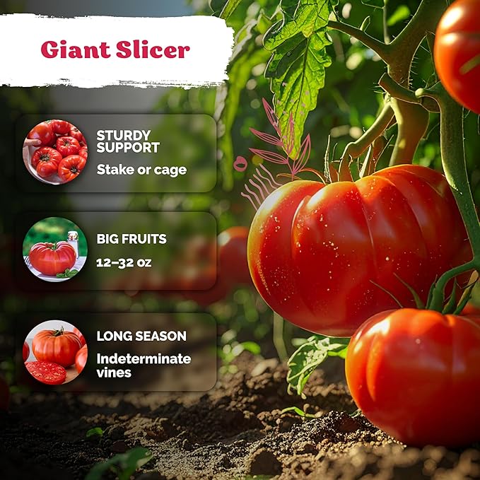 KVITER 325 Red Giant Beefsteak Tomato (Solanum lycopersicum) Seeds – Large Juicy Fruits for Gardens and Containers – Heirloom Flavor, High Yield, Perfect for Slicing