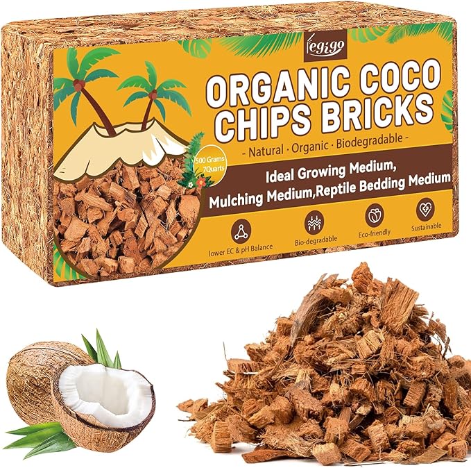 Legigo 1.1 LB Coco Coir Chips for Plants- 100% Organic Coconut Chips Brick Potting Mix with Low EC & PH Balance, Coconut Husk Substrate Coco Husk Mulch for Garden, Planting, Orchid and Soil Mix