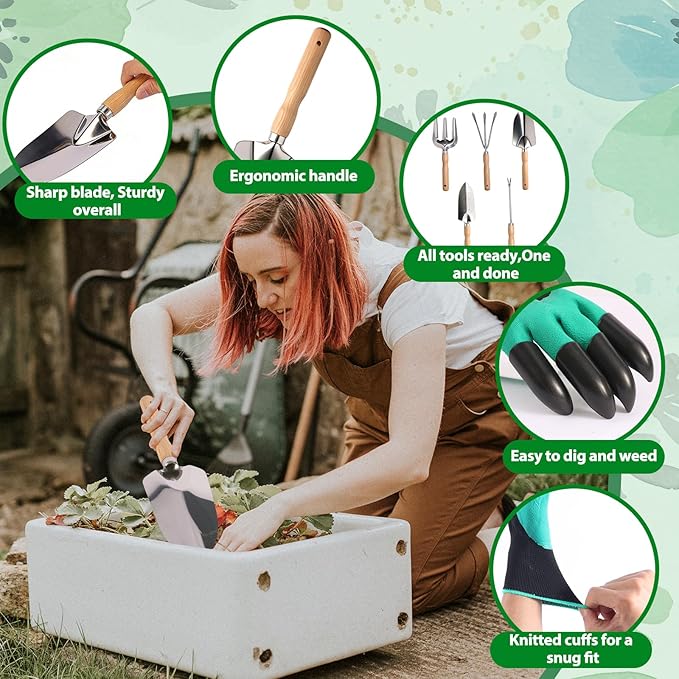 Gardening Hand Tools with Durable Garden Tools Bag and Rust-Proof Stainless Steel Garden Tools Set,7pcs Gardening Gifts for Women and Gardeners