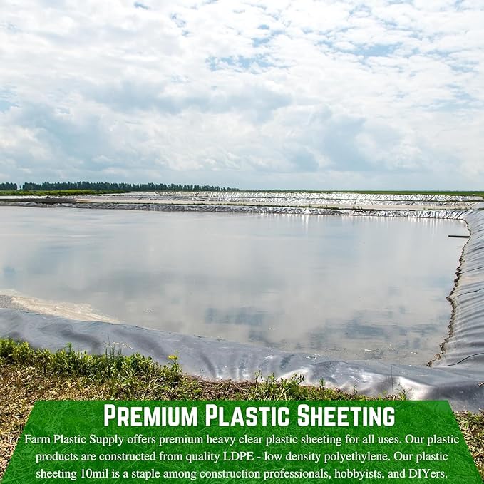 Farm Plastic Supply Hydroponics 6 mil Black Plastic Sheeting - Hydroponic Growing Kit, Hydroponic Liner, Hydroponics, Hydroponic Growing, Pond Liner, Black Plastic Sheeting (20' x 10')
