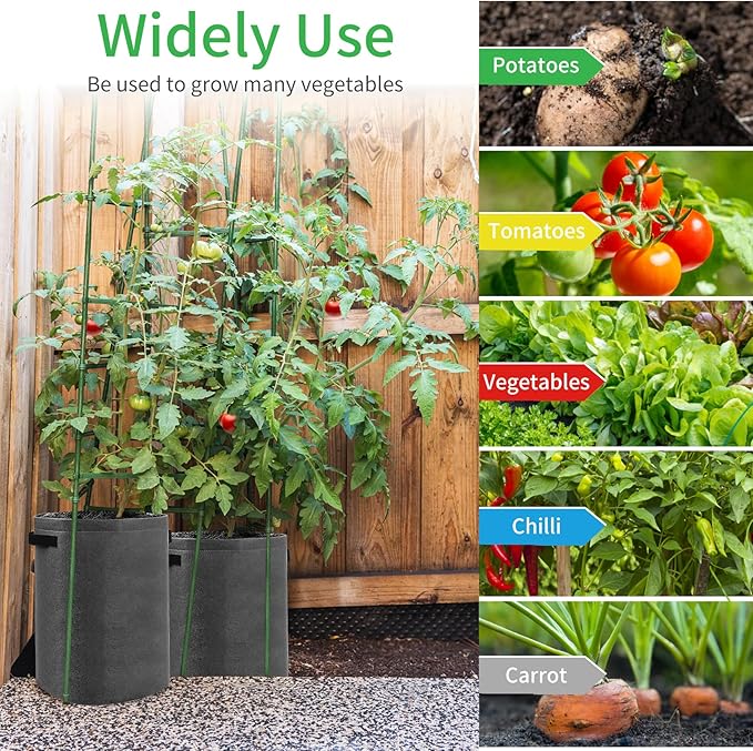 JJGoo 4 Pack Potato Grow Bags 10 Gallon with Flap, Heavy Duty Fabric with Handle and Harvest Window, Non-Woven Planter Pot Plant Garden Bags to Grow Vegetables Tomato, Dark Grey