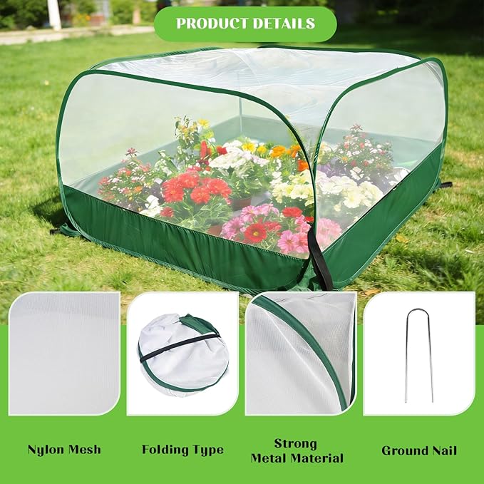 40" x 40" x 20" Pop Up Garden Mesh Plant Cover, Foldable Plant Protector Mesh Plant Enclosure, Outdoor Garden Netting Plant Cover Bird and Pest Protection Guard for Vegetables Fruits Flowers Seedlings