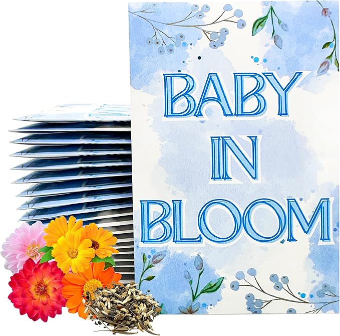 Wildflower Seed Packets Baby in Bloom Baby Shower Party Favors (Pack of 30) - Wildflower Seed Packet Favors Gift Boy Blue