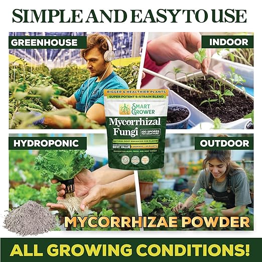 Mycorrhizal Fungi Organic Root Enhancer for Plants, Super Potent 100 Spores Per Gram, 5-Strain Blend, Rapid Results for Gardens, Houseplants, Lawns, Mycorrhizae Smart Grower 250 Grams for 250 Plants