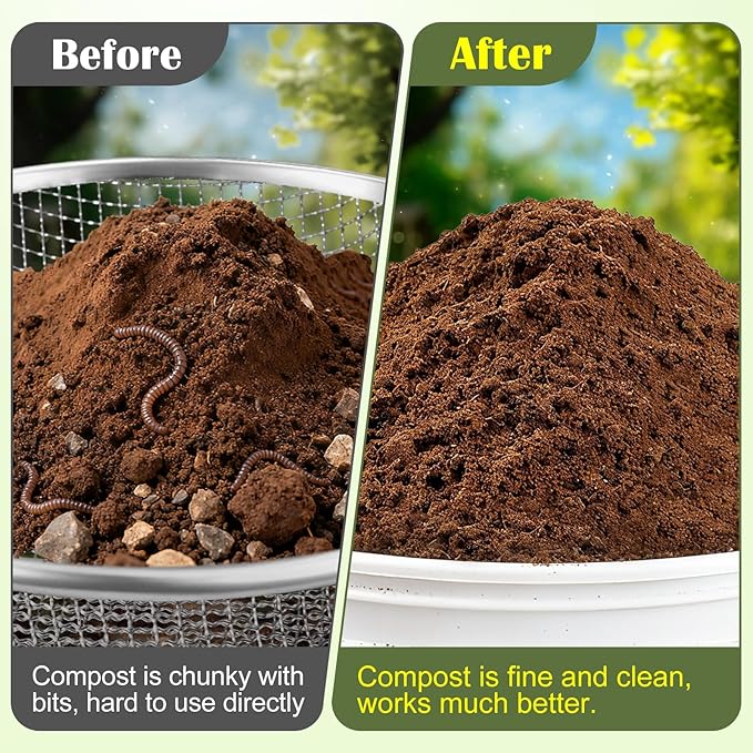 2PCS 1/4 Inch Mesh Soil Sifter for Gardening,Compost Sifter for 5 Gallon Buckets,Garden Sieve Rock Sifters for Captures Dirt Rocks Sawdust,Includes Gloves