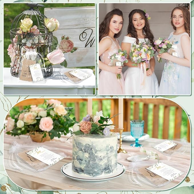 Ireer 101 Set Let Love Grow Greenery Wedding Favors for Guests Include 1 Wooden sign100 Self Adhesive Seed Packets Kraft Paper Seed Envelopes 100 Let Love Grow Cards 100 Bags for Guest Bridal Shower