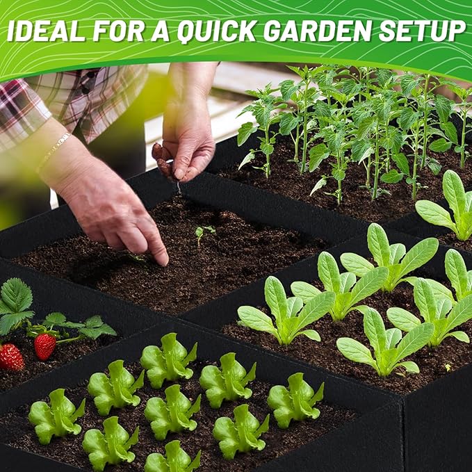 GREANER Raised Garden Beds Outdoor, 2x2FT-4 Grids Breathable Planting Container for Outdoor, Heavy Planter Raised Beds for Growing Vegetables Potatoes Flowers Herbs
