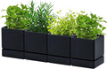 D'vine Dev 4 Inch Herb Planter Pot, Plastic Planter with Drainage Holes and Saucer, Modern Decorative Gardening Pot for Indoor Plants, Flowers, Herbs, Succulents, Black, Set of 4, 76-Y-B4-1