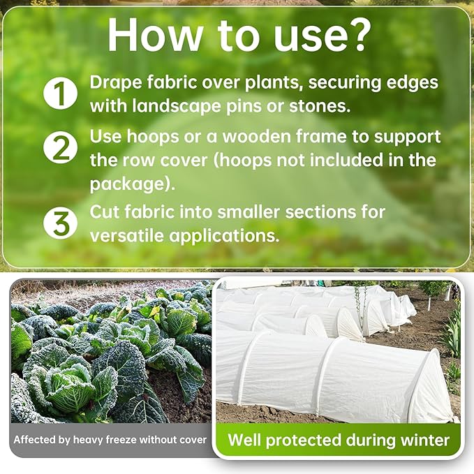 10 * 33 FT Plant Covers Freeze Protection, 1.05oz/yd² Frost Cloth for Outdoor Plants, Floating Row Cover Frost Blankets for Winter Garden Vegetables, Reusable Plant Frost Protection Covers
