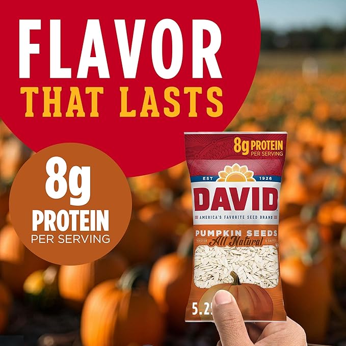 DAVID All Natural Pumpkin Seeds, 2.25 oz. (Pack of 12)