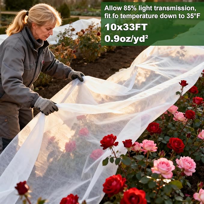 Plant Covers Freeze Protection, 10x33FT 0.9oz/yd² Winter Floating Row Covers, Frost Cloth Blanket Shade Cloth Garden Fabric Plant Cover for Raised Beds Vegetables Insect Winter Frost