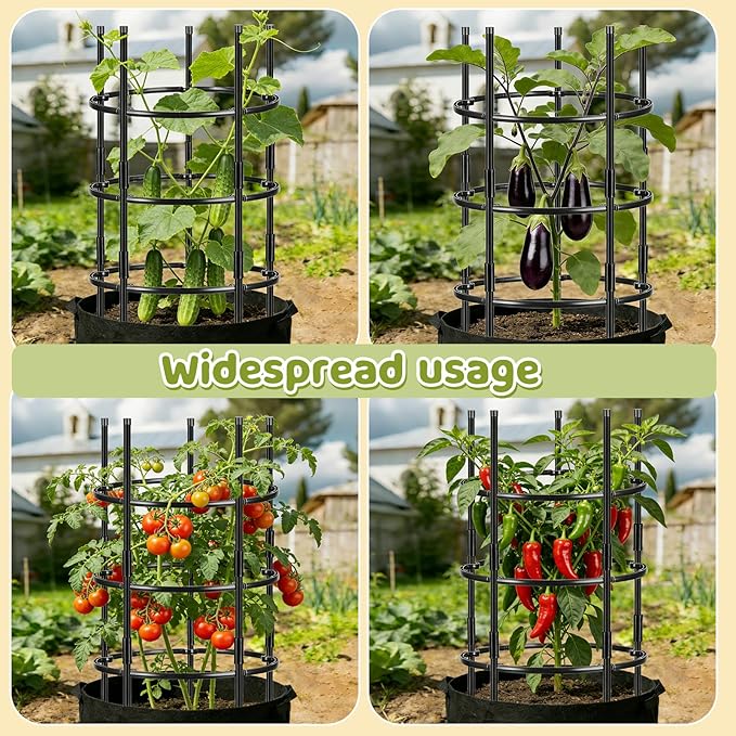 19.5" D x 39" H Peony Plant Support Cage, 3 Tier Stackable Plant Support Ring, Metal Core with PVC Coated Stakes, Garden Plant Support for Peonies Tomatoes and Climbing Plants