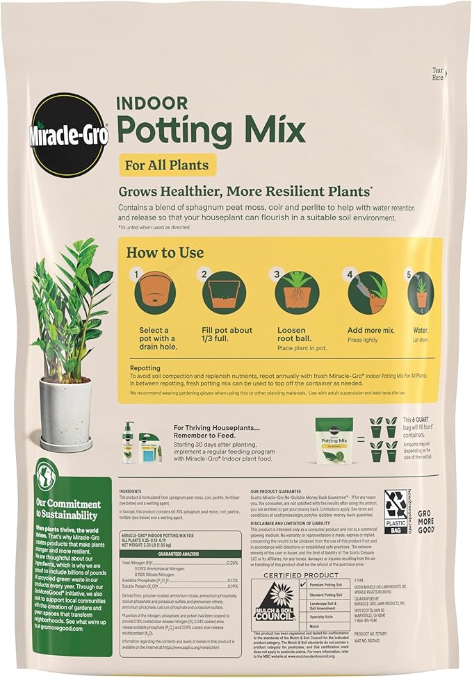 Miracle-Gro Indoor Potting Mix (6 qt.) and Plant Food (8 fl. oz.) for All Plant and Plant Care Leaf Protect & Shine (8 fl. oz.) - Bundle for Growing, Fertilizing, Protecting and Cleaning Houseplants