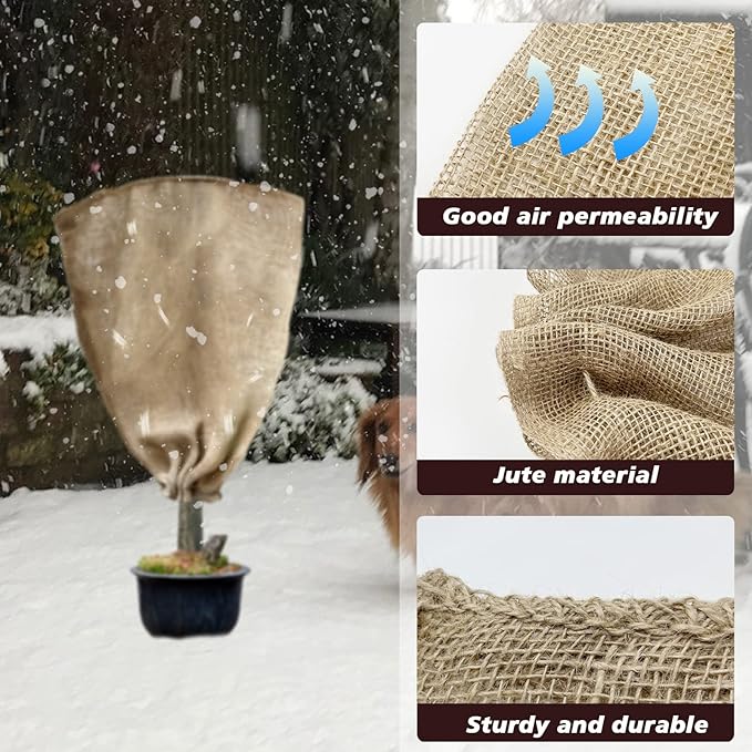 6 Pack 24” × 40” Burlap Winter Plant Cover Bags - Plant Covers Frost Protector with Drawstring Plant Covers Freeze Protection Frost Blankets Shrub Jacket，Freeze Blanket for Outdoor Plants Fruit Tree