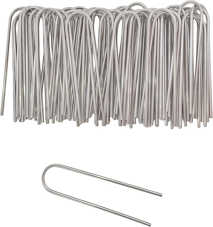 Atlantic Stainless Steel Landscape Staples Garden Stakes 4&6 Inch –Heavy-Duty, Rust-Proof Anchors for securing Weed Barrier Fabric, Plant Covers, Turf, Hoses & Cables. (20, 4 inch)