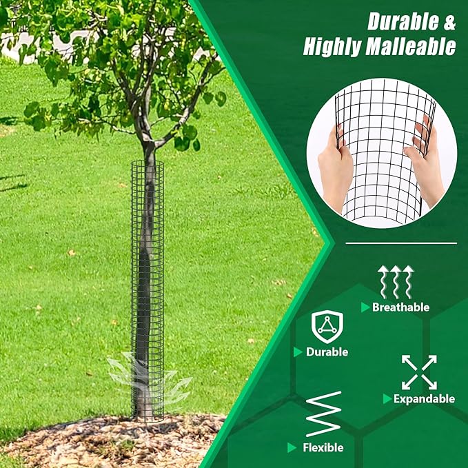 UQM 48 Inch Tree Trunk Protector, 6 Pcs Metal Tree Guards Trunk Protector with Glove & Metal Stakes & Zip Ties, Mesh Tree Bark Protector, Plant Protectors from Deer Animals Mowers Trimmers