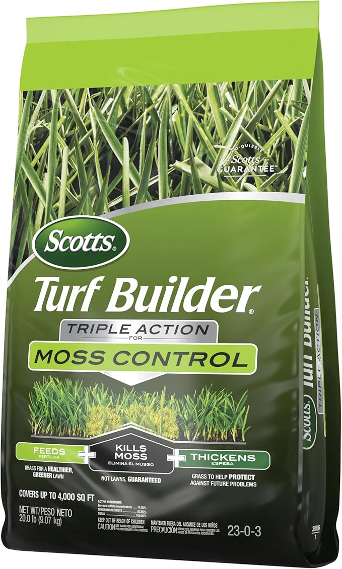 Scotts Turf Builder Triple Action for Moss Control - Moss Killer and Lawn Fertilizer, Lawn Care, Covers Up to 4,000 sq. ft., 20 lb.