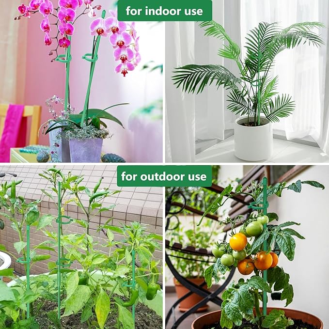 Belit 8 Pack Small Plant Support Plant Stakes, Adjustable Garden Single Stem Support Stake, Planter Support Ring for Orchid, Rose, Peony, Peppers and More, DIY 24 inch