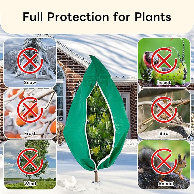 YATHO Plant Covers Freeze Protection 1 Packs 86.6" W X 94.4" H Thicker Large Outdoor Winter Frost Cloths Blankets with Zipper Drawstring, Reusable Garden Tree Cover Bags for Fruit Tree Shrub Potted