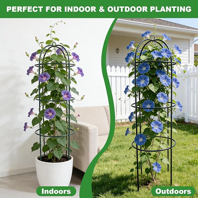 Garden Obelisk Trellis for Climbing Plants 69inch/5.7FT Heavy Duty Metal & Rustproof Plant Climbing Support for Garden Indoor Outdoor Potted Plant Flowers Fruits Vegetable Vines 1pack