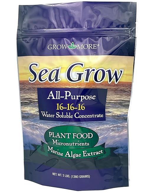 Grow More Sea Grow Kelp Fertilizer - 3lbs of 16-16-16 Water-Soluble, All-Purpose Plant Food - Nutrient-Rich, Seaweed Fertilizer - Outdoor & Indoor Plant Food