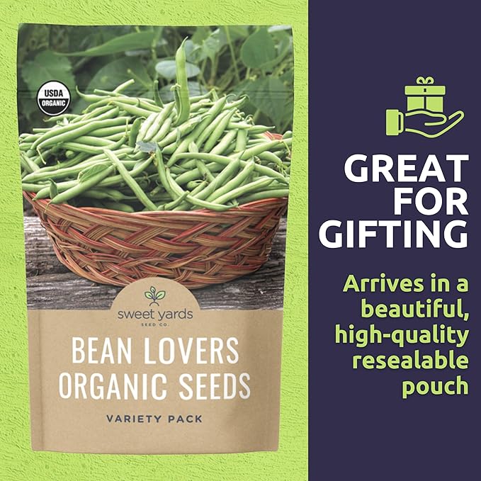 Organic Bean Seeds Variety Pack - 5 Individual Packs - 2026 Season - Golden Wax Bush, Cannellini Shelling Bean and More! For Indoor & Outdoor Planting (Non-GMO, Certified Organic)