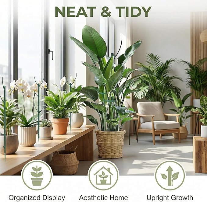 10 Pack Stackable Plant Support Stakes, Adjustable Mini Trellis for Potted Plants, Monstera Plant Support for Indoor Outdoor, Twig Trellis for Flowers & Climbing Vines, Green, 11.02 Inch