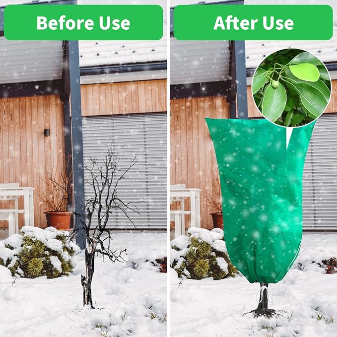 Phopich 2 Pack Plant Covers Freeze Protection, 47''W x 78''H 2.5oz/yd² Winter Tree Frost Blankets Frost Cloths Protectors Bag Cover with Zipper Drawstring for Outdoor Plants Shrub Fruit Trees Potted