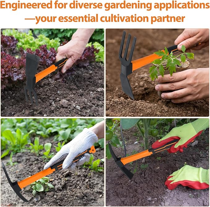 2pcs Garden Tools Comfortable Handle Hoes for Garden Work Carbon Steel Outdoor Tools（Orange）