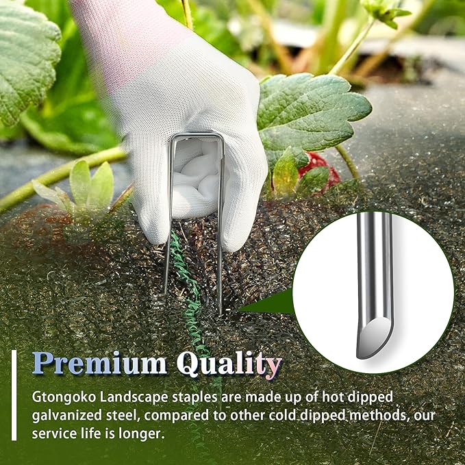 Gtongoko 120 Pack 4 Inch Galvanized Landscape Staples Garden Stakes Plant Cover Stakes 11 Gauge Lawn Staples Ground Stake for Landscaping Securing Weed Barrier Fabric, Christmas Decorations