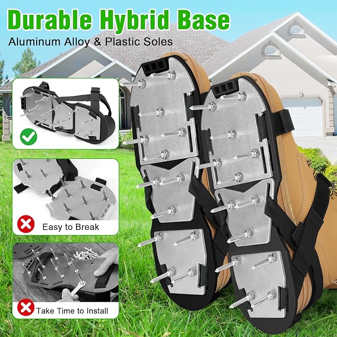 Lawn Aerator Shoes for Grass - Pre-Assembled Grass Aerator Shoes for Lawn - Soil Yard Aerator Tool for Aerating Patio Garden, Black, Large Size