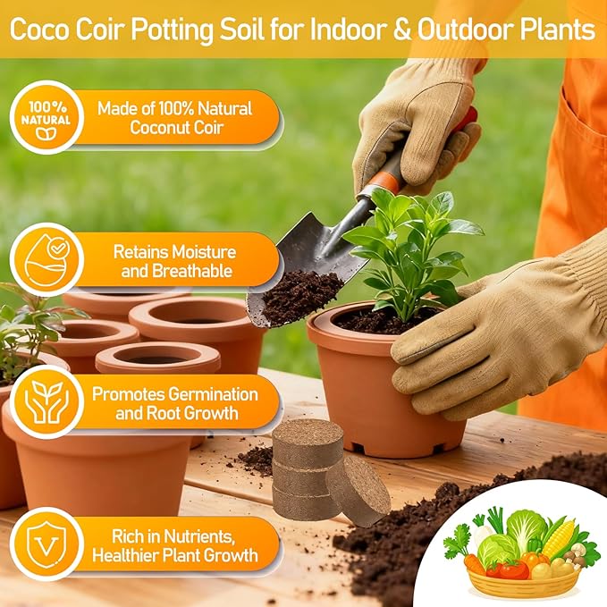 Legigo 200 PCS 30mm Coco Coir Pellets Potting Soil Mix- Compressed Coconut Coir Discs Seed Starting Soil Pellets, Coco Peat Soil Pods for Indoor & Outdoor Plants, Gardening Herbs Bonsai and Vegetables