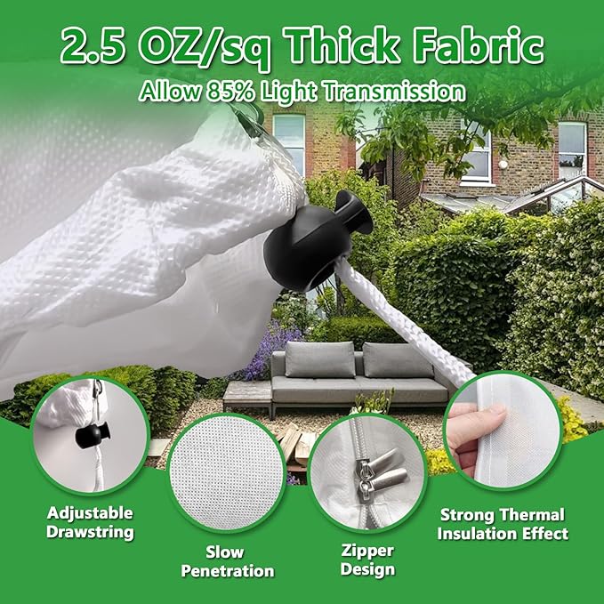 Plant Covers Freeze Protection, 78" x 98" 2.5oz/yd² Reusable Frost Cloth with Drawstring, Winter Plants Jacket Warm Shrubs Cover Blanket Frost Protection for Outdoor Garden Plants, 2 Packs