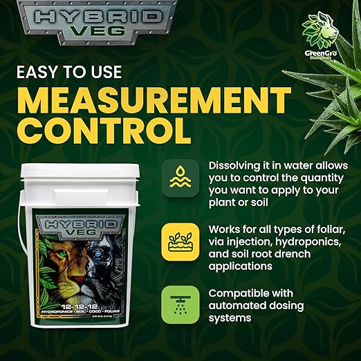 GreenGro Hybrid Veg, Water-Soluble Fertilizer for Plants, Highly Concentrated Liquid Plant Food for Indoor & Outdoor Gardens 12-12-12 2lb