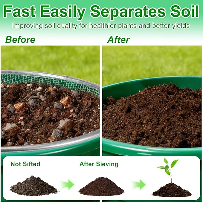 3PACK Soil Sand Compost Sifter for Gardening - Soil Compost Rock Sifter with Repotting Mat Fits 5-Gallon Buckets 1/4 Inch & 1/8 Inch & 3/8 Inch Mesh Sieve for Gravel, Dirt, Sawdust